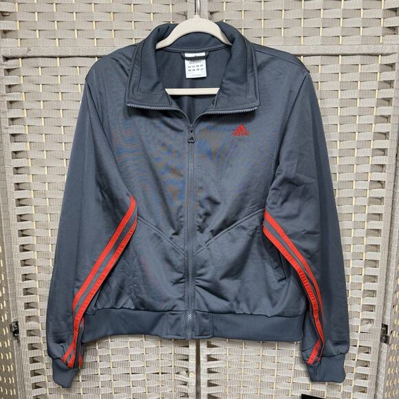 Adidas Attitude Training Jacket Women’s L Gray Red Stripes Full Zip Athletic NEW - Picture 1 of 12